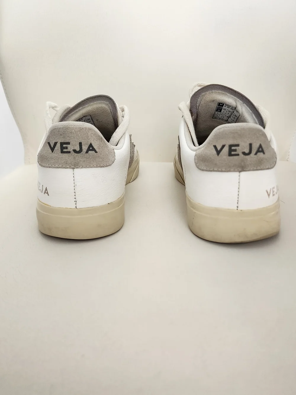 Veja White Leather Sneakers with Taupe V Accent